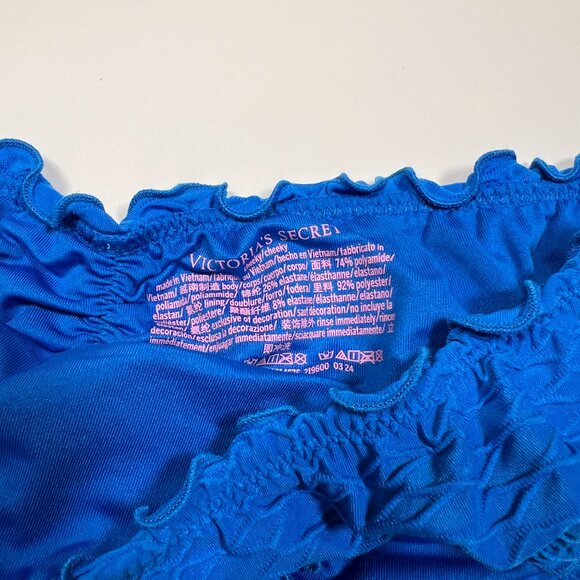 Victoria Secret Medium M Bikini Bottom Ruffle Cheeky Ruched Back Textured Blue - Picture 5 of 5